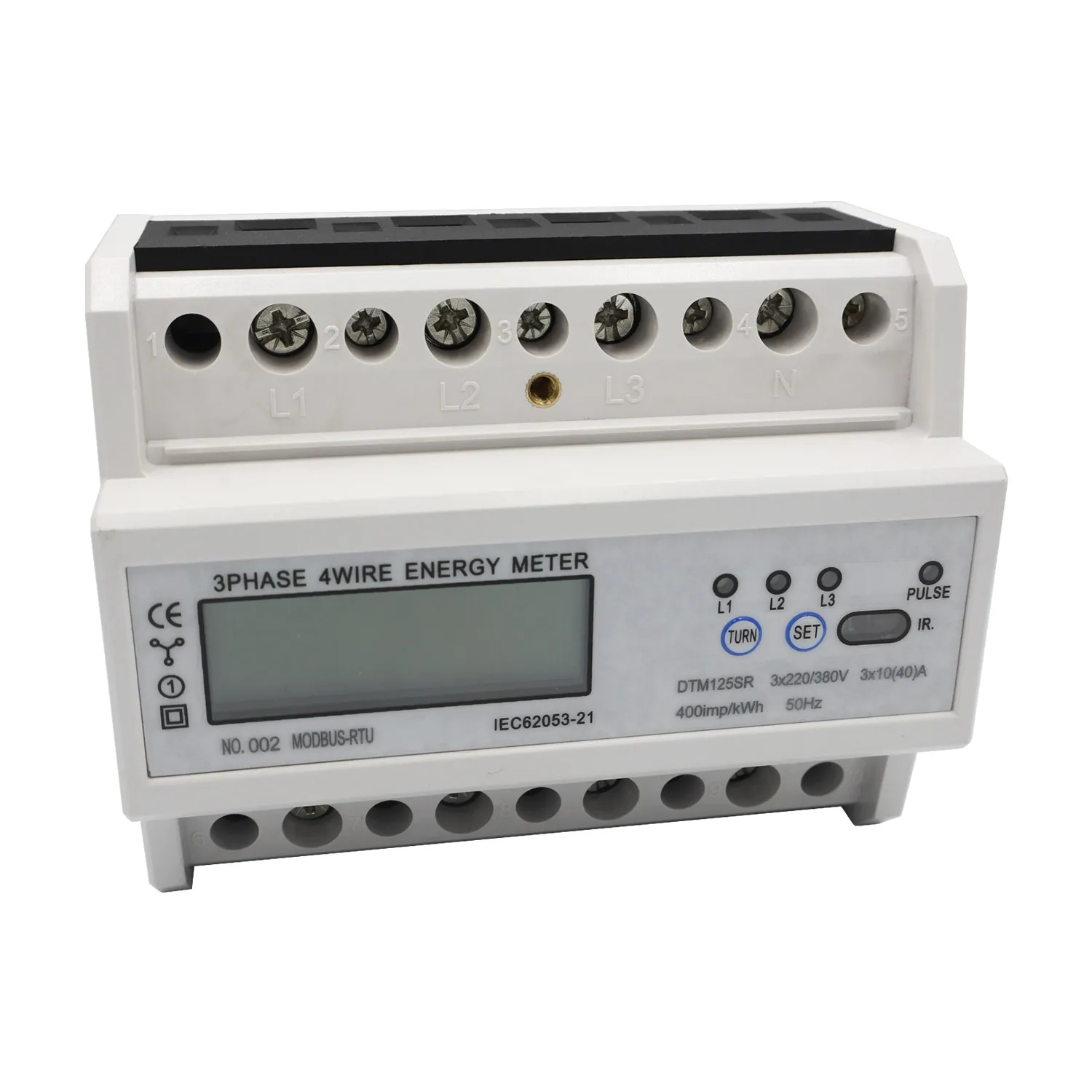 DTM125SR измеритель мощности 3 фазы 4 провода din рейка счетчик энергии RS485 MODBUS протокол
