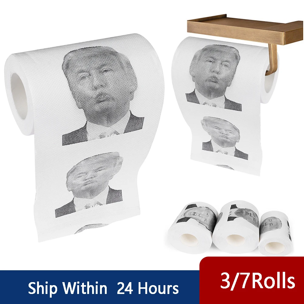 

3/7Rolls Creative President Donald Trump Toilet Paper Household Bathroom Prank Joke Fun Soft Paper Tissue Roll Gag Gift