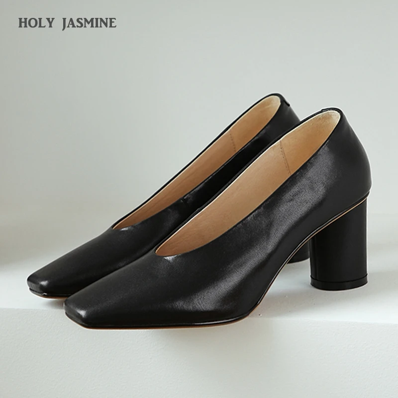 Женские туфли лодочки на высоком каблуке офисные из натуральной кожи толстом с