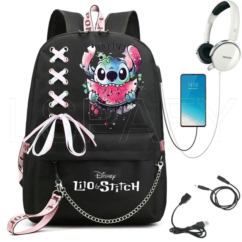 Модный школьный ранец Disney Stitch с USB-зарядкой для девочек и мальчиков
