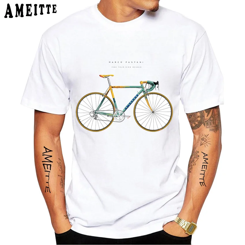 

Summer Men Short Sleeve Vintage Collection Of The Marco Pantani Bike From 1998 Print T-Shirt Boy Casual White Tees Bicycles Tops