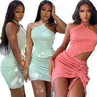 2021 summer new style womens clothing beach nightclub ruffled casual tie two piece suit