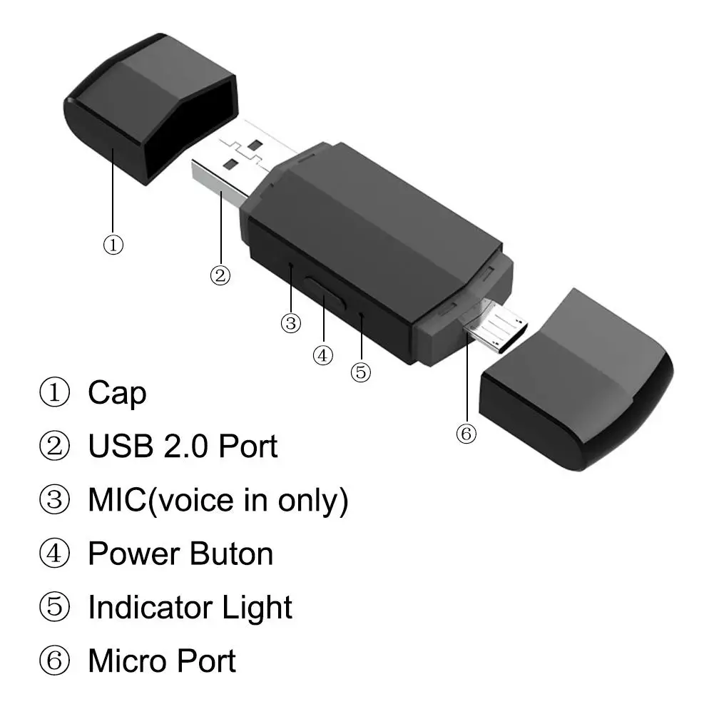 Мини видеорегистратор 8 ГБ HD USB Micro USB Цифровые диктофоны 