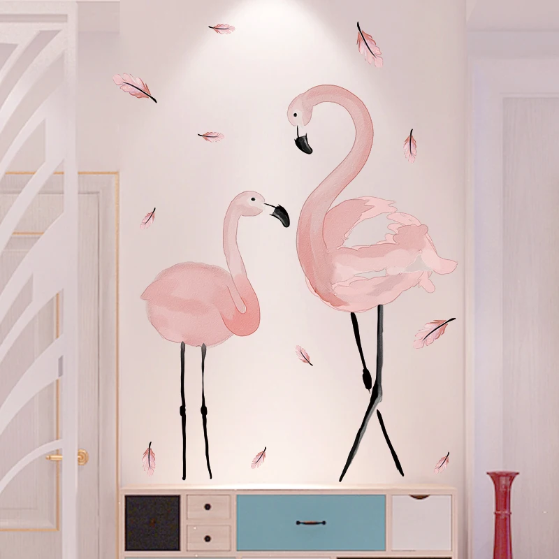 

[shijuekongjian] Pink Flamingo Wall Stickers DIY Birds Animal Mural Decals for House Kids Rooms Baby Bedroom Nursery Decoration