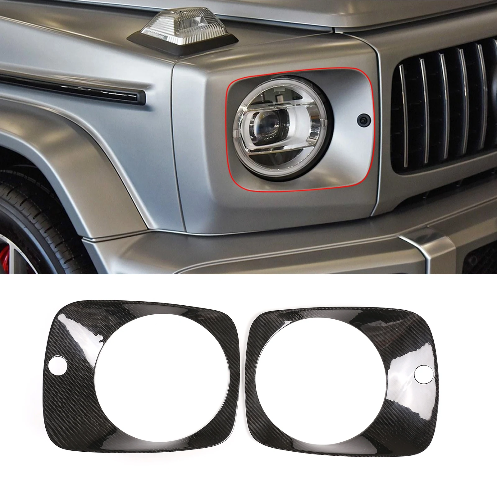 Offerte Lampade Per Fari Anteriori In Vera Fibra Di Carbonio Coperture Per Anelli Telaio Adesivi Custodia Adatta Per Mercedes Benz Classe G G63 2019-2020