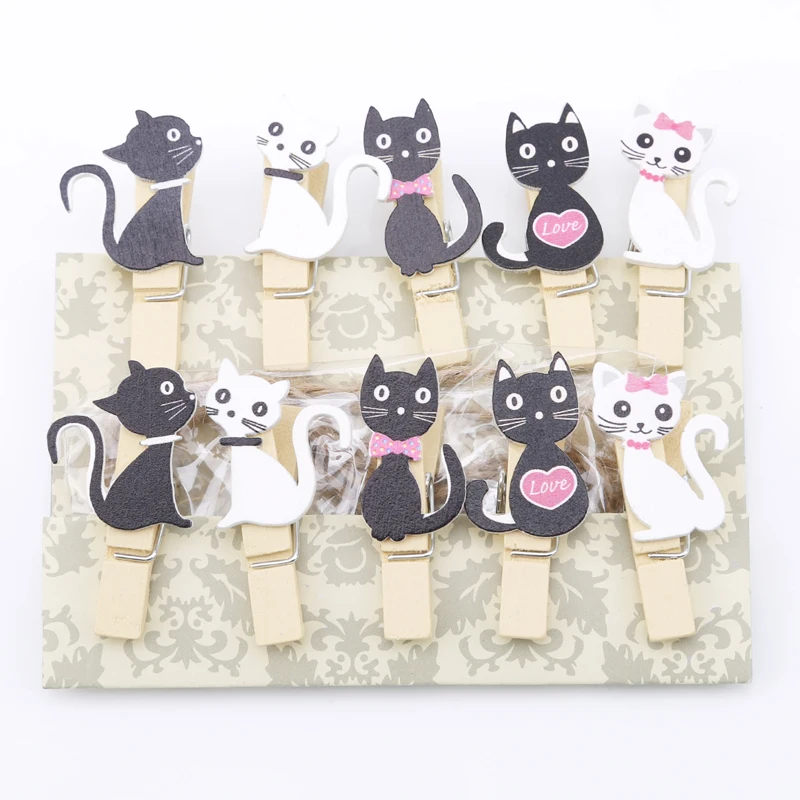 10 шт. Новое поступление мини кошка натуральные деревянные зажимы для фото клипов