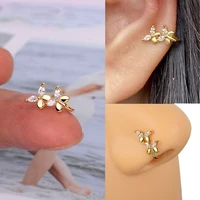 1 pcs crystal cz nose ring fake piercing body jewelry butterfly nose hoop nostril nose ring flower helix cartilage clip earring