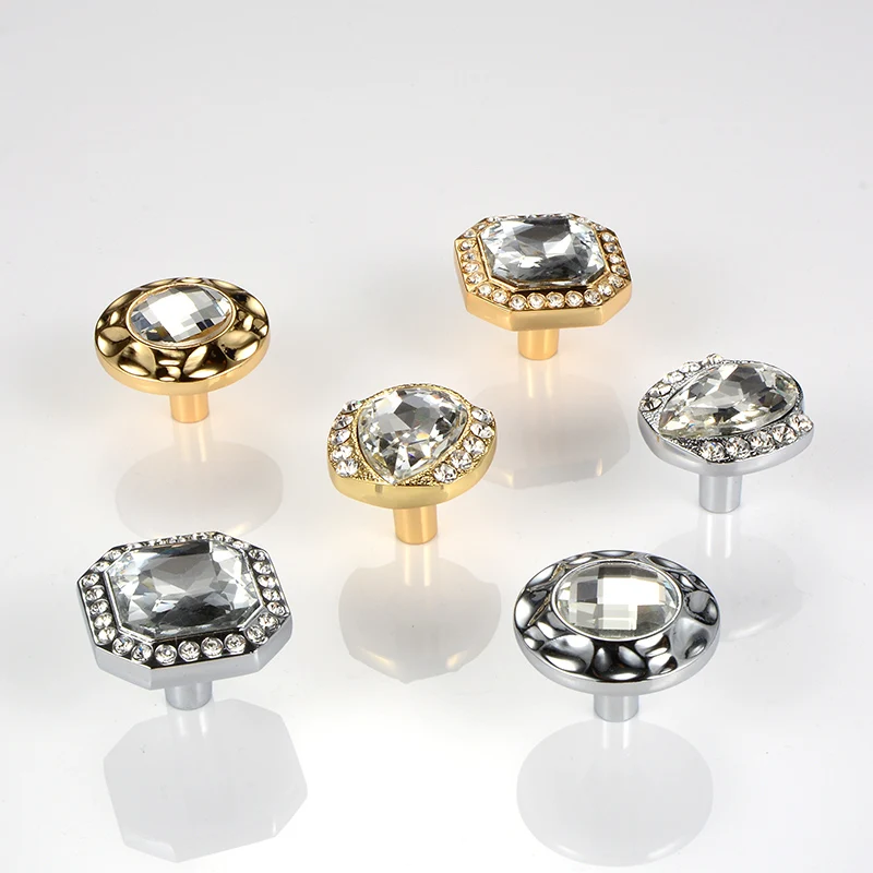 

Luxury Diamond Crystal Glass Alloy Door Drawer Cabinet Wardrobe Pull Handle Knobs Hardware Kitchen Dresser Handles With Screws