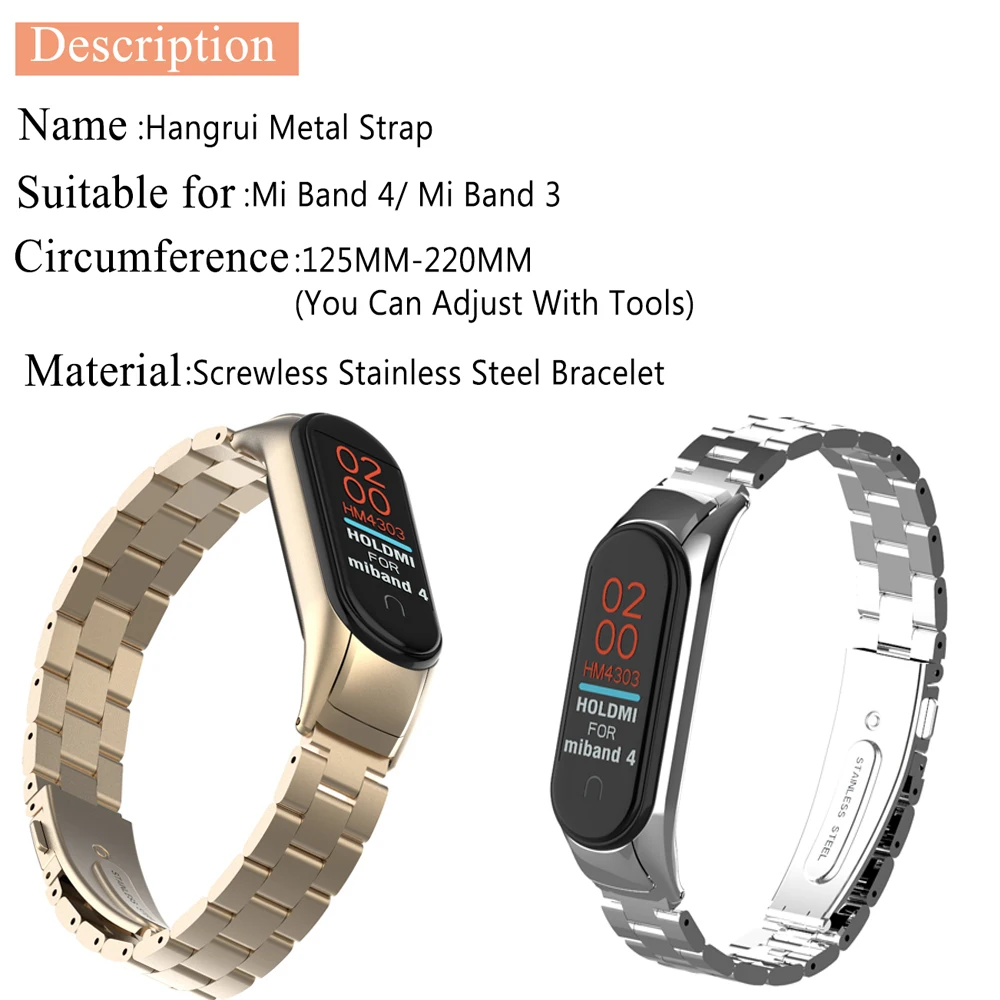Ремешок из нержавеющей стали Mi Band 4, умный ремешок для часов для Xiaomi Mi Band 4, 3, Band 3, металлический браслет на запястье для Xiaomi Mi Band 2 Mi4