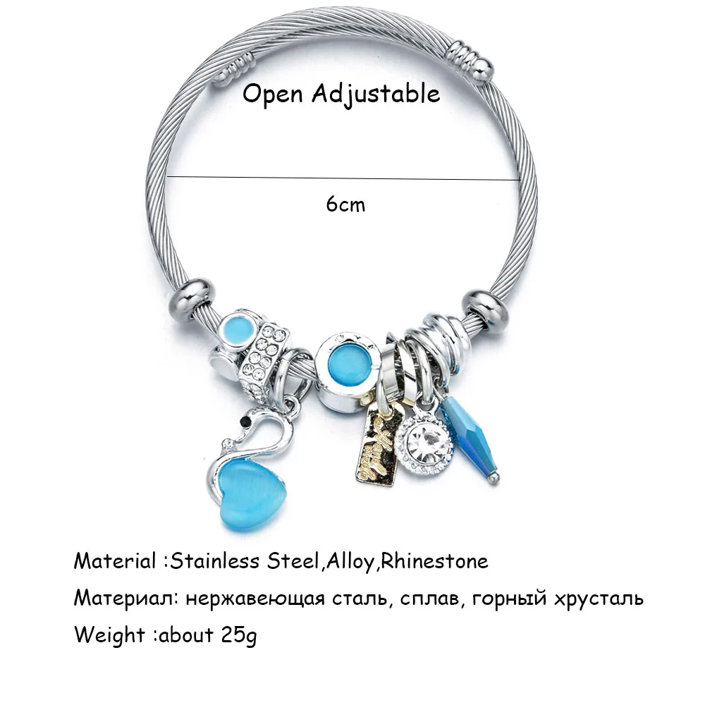 Женский браслет с подвеской в виде лебедя из нержавеющей стали|Браслеты шармами|