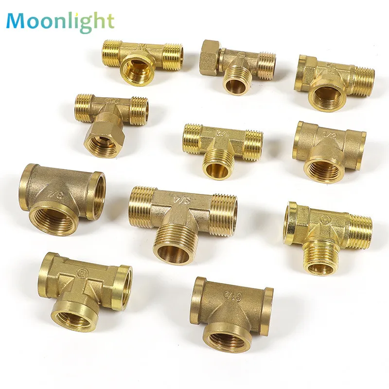1Pc Pneumatic Brass Pipe fitting Male-Female Thread conversion connect 1/8" 1/4" 3/8" BSP Tee Type copper water oil gas adapter