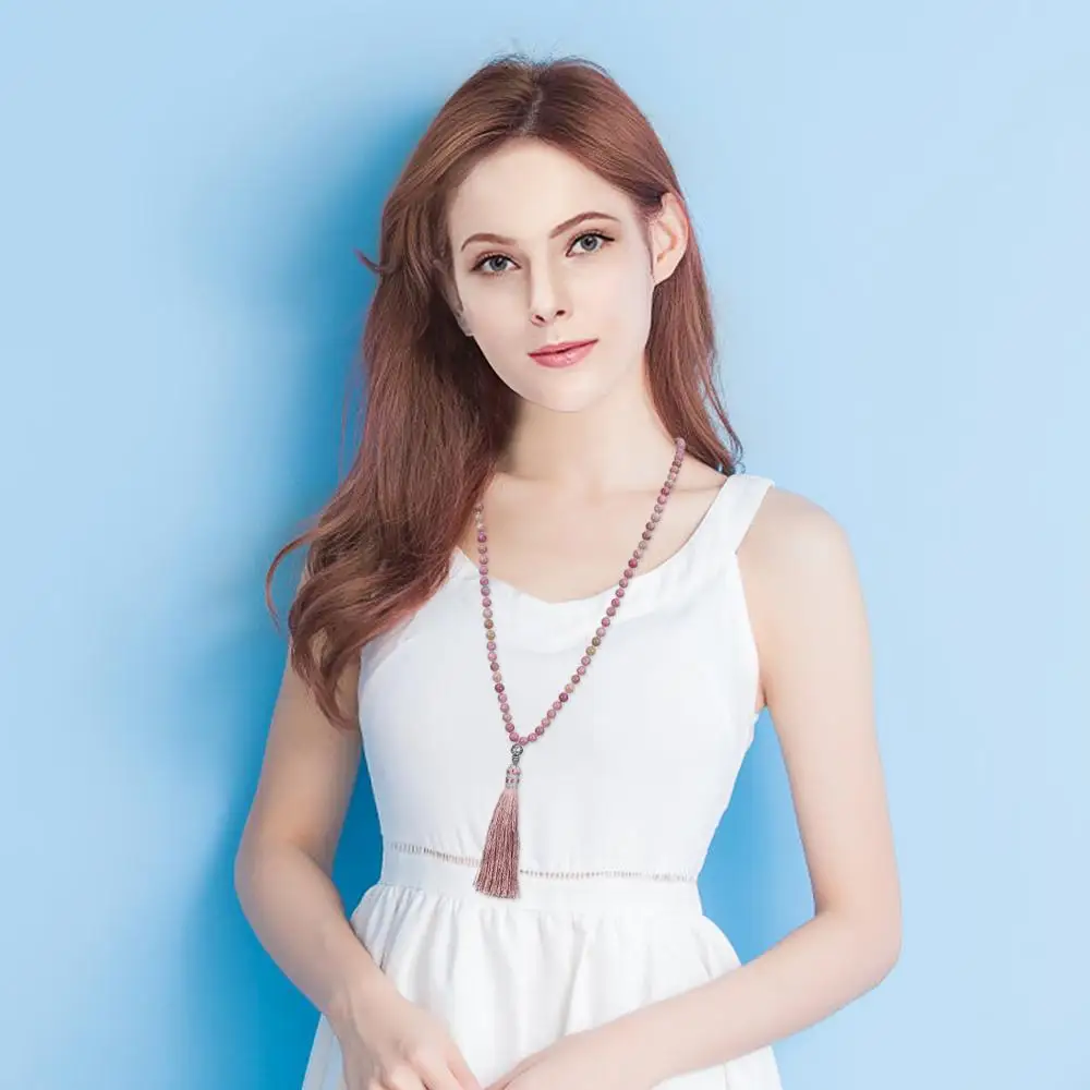 Ayliss натуральный 6 мм браслет из родонита Моха агата 108 Mala Beads W/женское ожерелье с