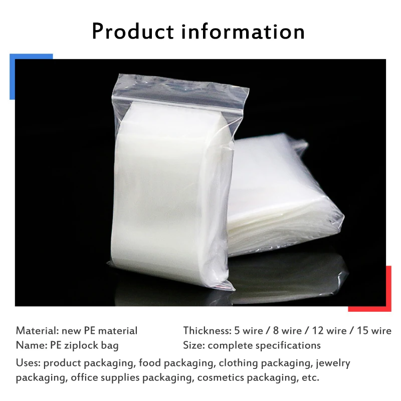 

100Pcs Transparent Sealing Bag One-time Zip Lock Bag Self Seal Plastic Bag Food Storage Package Reclosable Vacuum Fresh Bag Hot