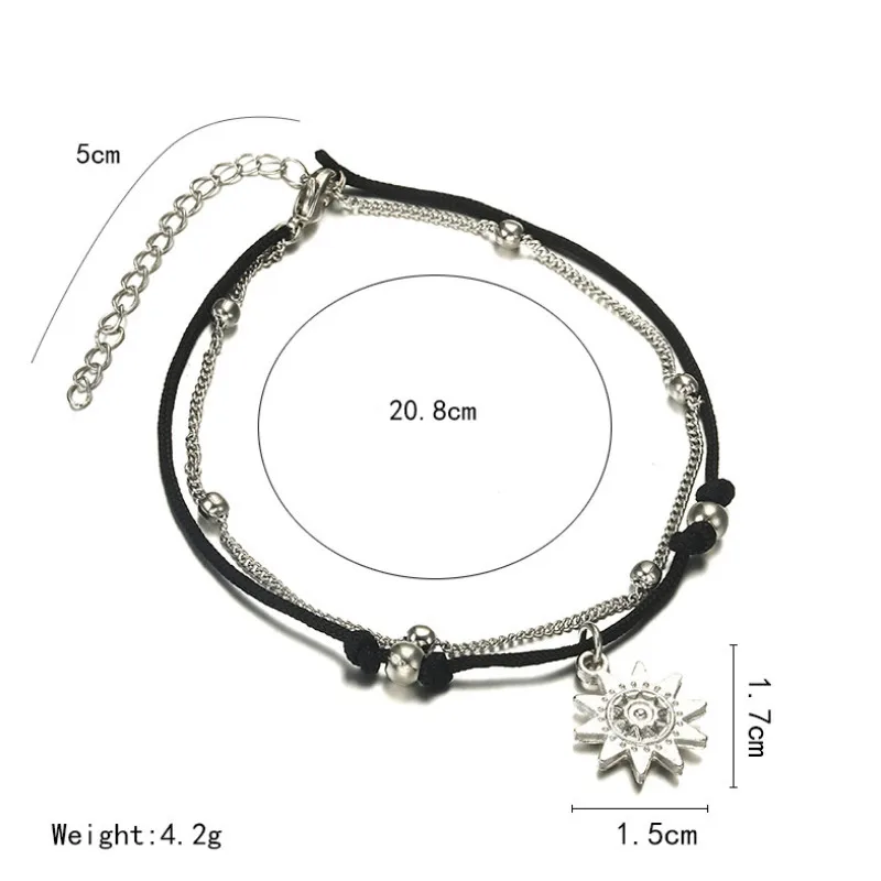 

Female Alloy Elephant Sun Multilayer Beads Summer Anklets for Women Ankle Bracelets on Leg Chain Jewelry Gift