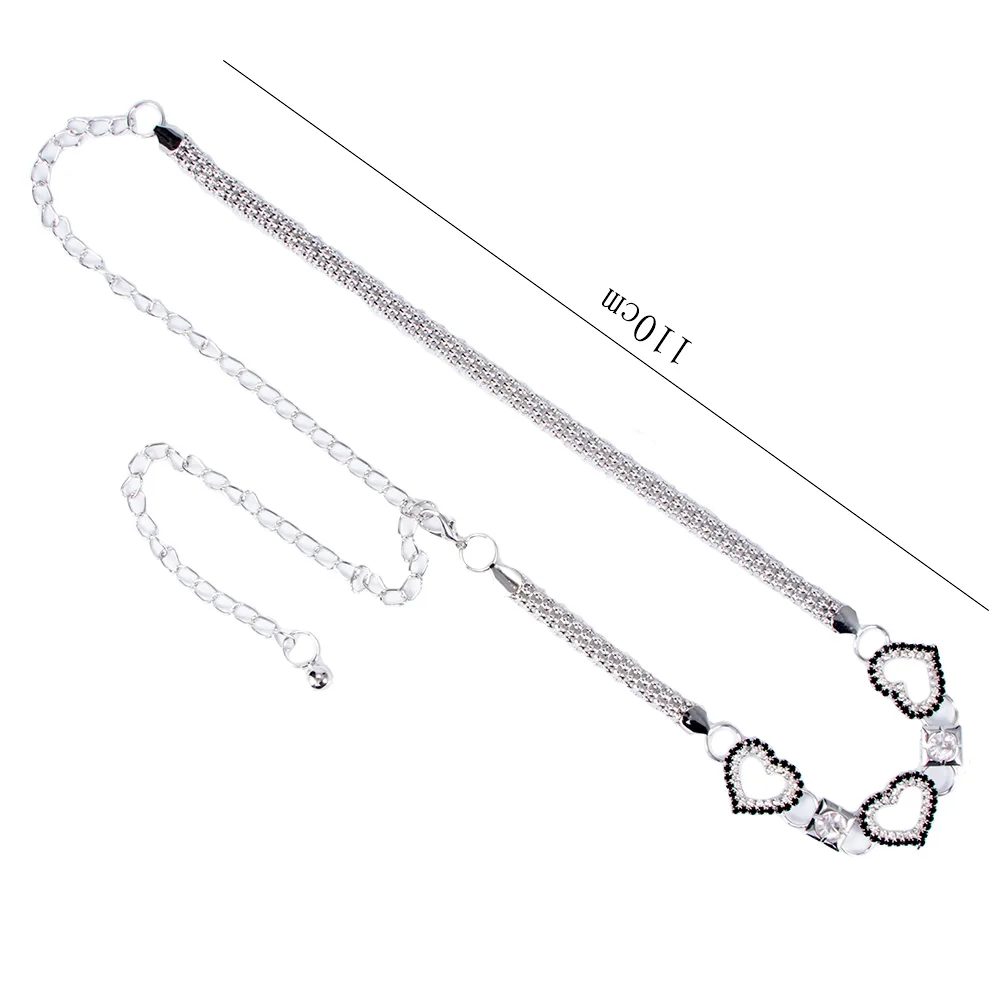 Модный длинный поясной ремень женский в форме сердца металлический серебристый