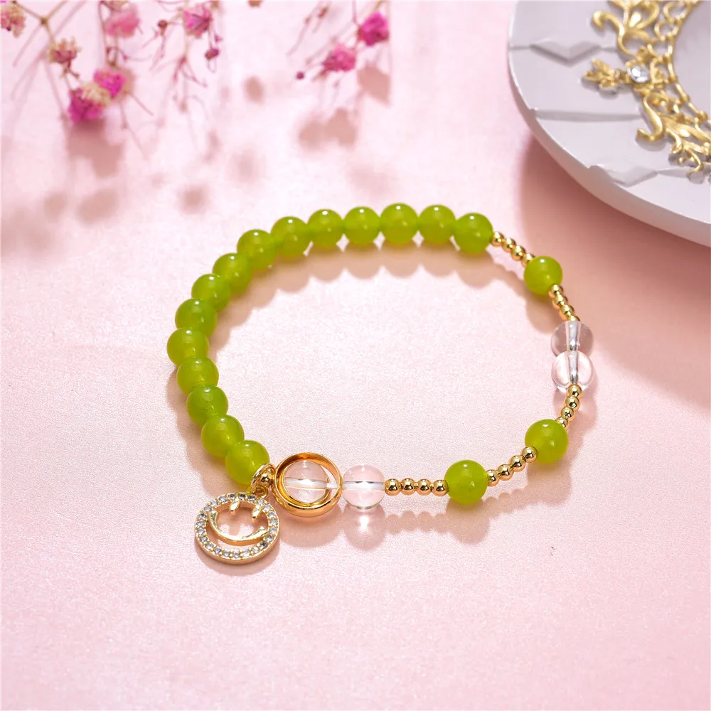 В богемном стиле из натурального камня оливковый нефрит бисера браслет круглые