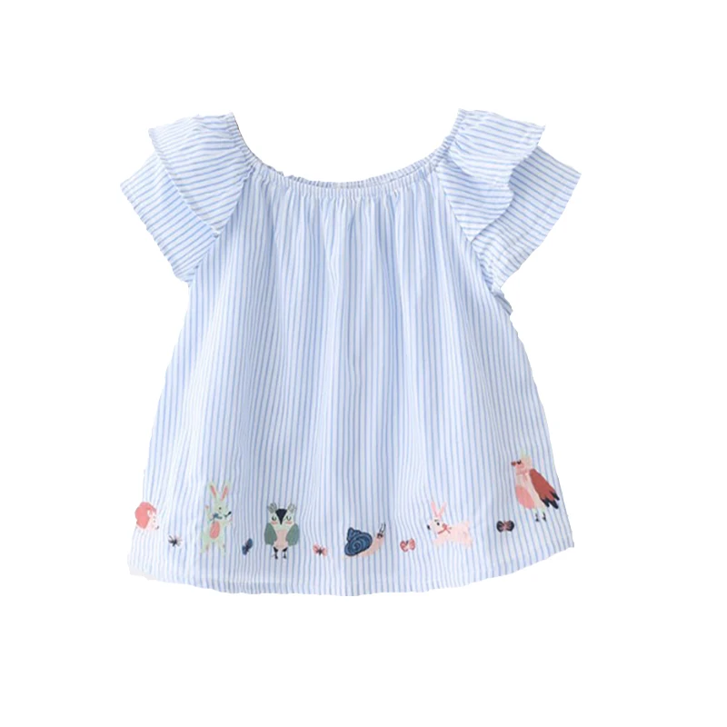 

ACE LOVE Hot selling 2019 New arrival girls ruffles sleeve shirts embroidery cartoon top boutique outfits baby classic clothing