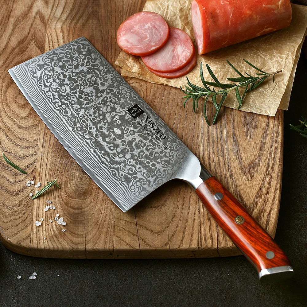 

XINZUO 6.5" inches Slicing Knife Damascus Steel Kitchen Knives High Quality Japanese Steel Cleaver Chef's Knives Rosewood Handle