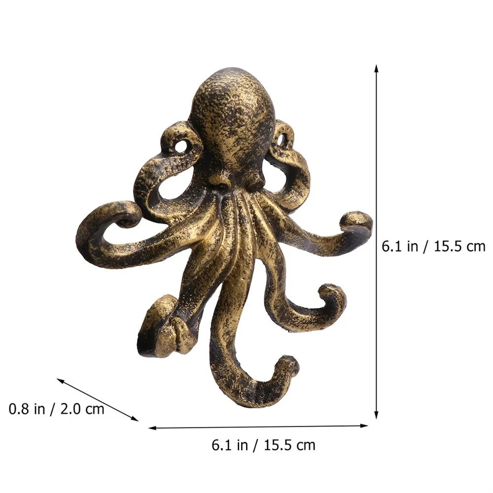 

2pcs Rustic Octopus Hooks Decorative Wall Hook Animal Wall Ornament (Golden)