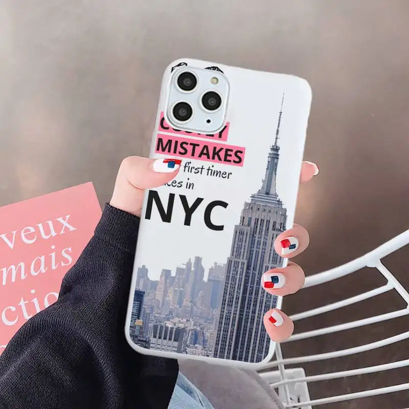

new york Phone Case White Candy Color for iPhone 6 7 8 11 12 s mini pro X XS XR MAX Plus