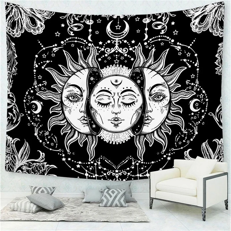 

Mandala Tapestry White Black Sun And Moon Tapestry Wall Hanging Gossip Tapestries Hippie Wall Rugs Dorm Decor Blanket 95x73cm