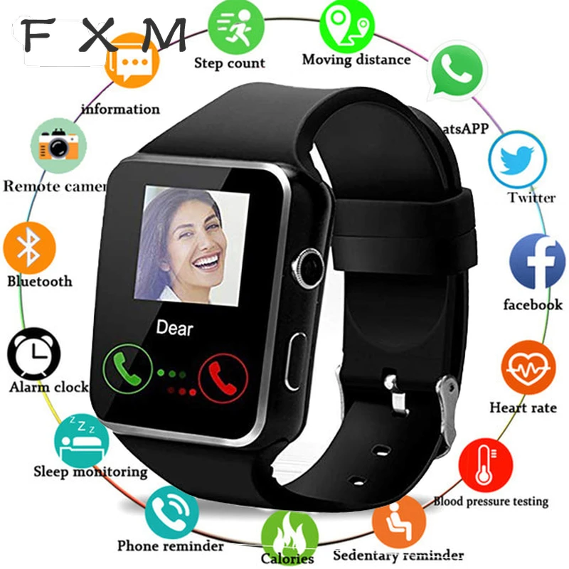 FXM Smart Watch Digital With Camera Support SIM TF Card Touch Screen Alarm Clock Sleep Monitoring Sports Watch For Kid Men Women men smart watch with camera touch screen support sim tf card bluetooth digital clock men smartwatch men wristband for smartphone