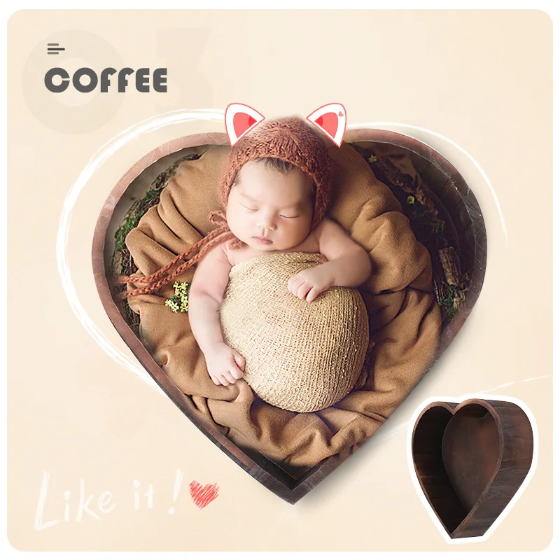 Coffee Новые аксессуары для фотографирования новорожденных реквизит для фотосъемки деревянная коробка в форме сердца новорожденный позирует диван студия съемки реквизит - Цвет: Coffee