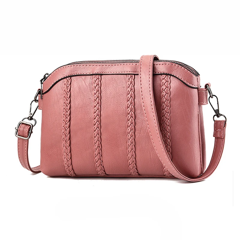 

Double Pockets Sling Bags Soft PU Leather Women Crossbody Bag with Two Strap Shoulder Female Messenger Bags Black