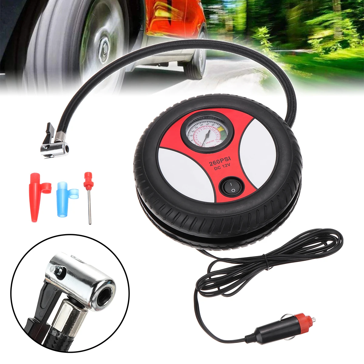 

1PC Portable Inflatable Pump Tire Inflator Car Air Electric Compressor For Auto Repair Tool Accessories 12V Volt 260 Psi