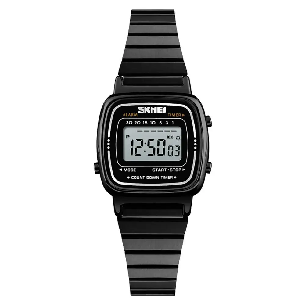 SKMEI 1252 новые модные цифровые часы Женские из нержавеющей стали ремешок многофункциональные светящиеся квадратный циферблат водонепроницаемые электронные наручные часы женски часы