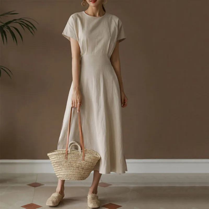 Женское длинное платье из хлопка и льна повседневное элегантное офисное для