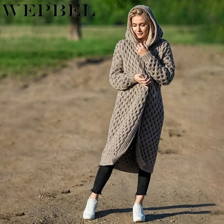 WEPBEL Кардиган женский с Капюшоном Повседневный Свободный Плюс Размер модный