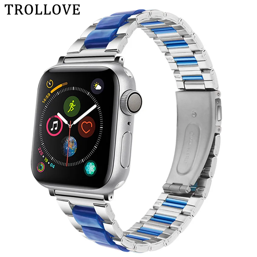Ремешок из нержавеющей стали и смолы для Apple Watch Band 40 мм 44 38 42 металлический