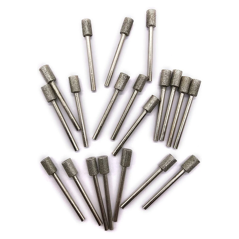 

20 Pcs 6mm Head Cylindrical Diamond Coated Mounted Wheel Points Grinding Rotary Bit 46 with 3mm Shank for Rotary Tool