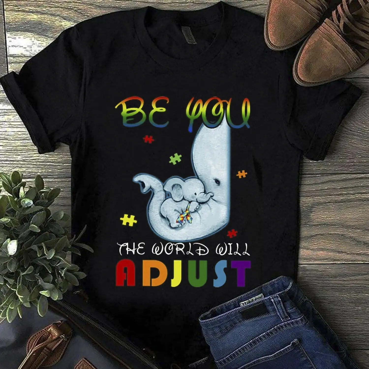 

Autism Elephant Be You The World Will Adjust T Shirt Black Cotton Men S-6XL Cartoon t shirt men Unisex New Fashion tshirt