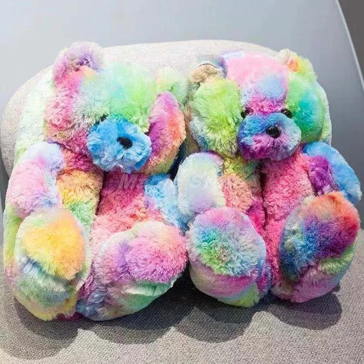 

Home slippers indoor women winter warm cute plush woman furry fur slides teddy bear Winter Warm Shoes Cartoon Plush Teddy