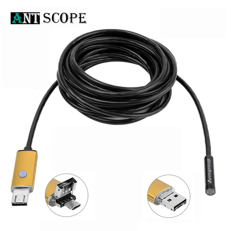 Antscope 2019 эндоскоп 5 мм Золотой 2в1 ПК Android камера и 7 черный Мини USB Водонепроницаемый