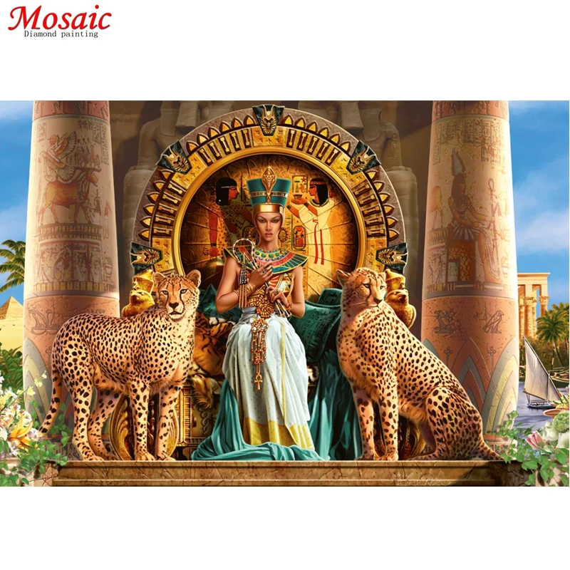 5D DIY round Diamond Painting Cheetah Queen Egypt Full Square Rhinestone Embroidery Cross Stitch Mosaic Home Decor Gift - купить по