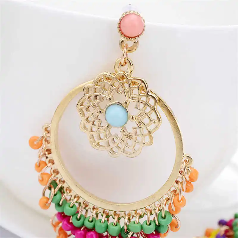 

Fashion Women Bohemian Tassel Beads Earring Dangle Ear Stud Earrings