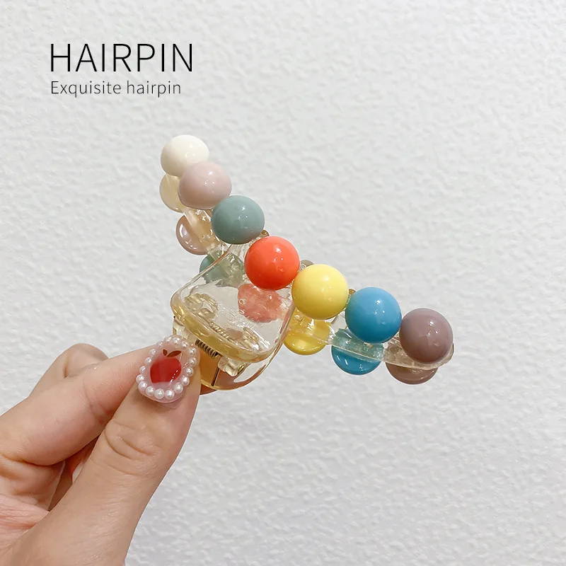 

Korean version Color beads acrylic clip transparent temperament back of the head broken hair sorting clip hair accessories clip