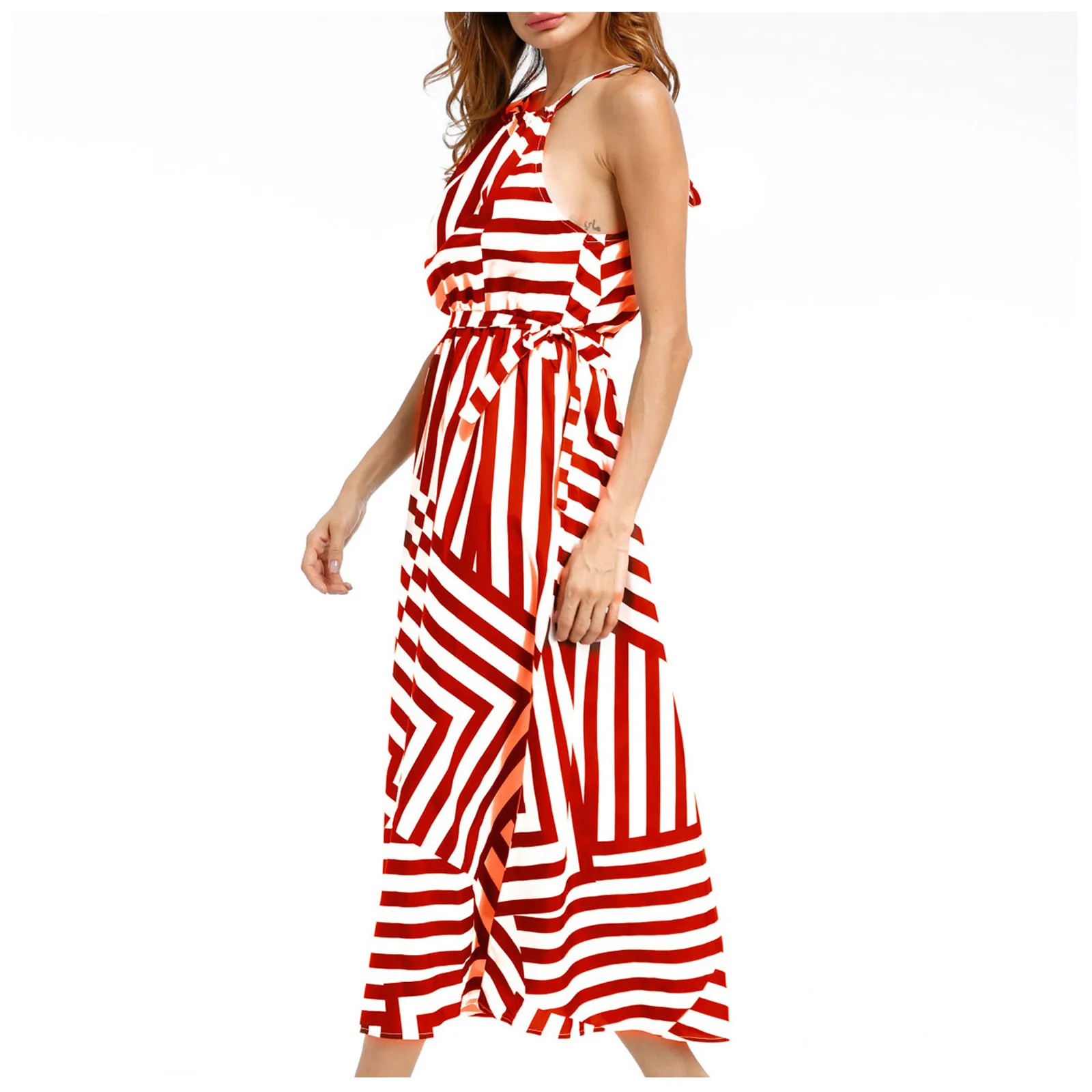 

2021 Fashion Dress Women Summer Dress Black White Striped Casual Neck Sleeveless Geometric Print Loose Frenulum Female Robes