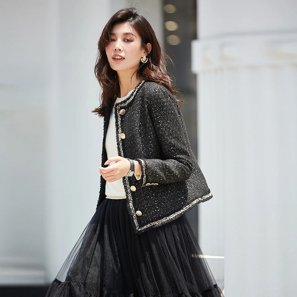 Женская твидовая куртка в готическом стиле черная клетчатая верхняя одежда для