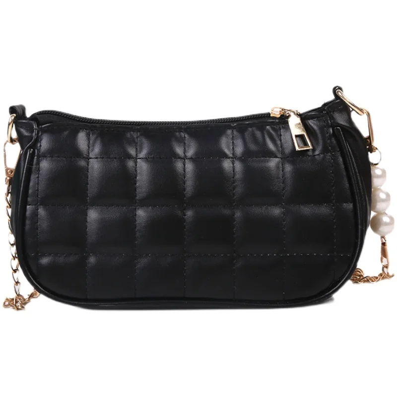 

Solid Color PU Leather Ladies Pearl Chain Mini Crossbody Bags Vintage Women Small Square Underarm Shoulder Bag Female Handbags