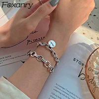 foxanry 925 stamp thick chain bangles bracelet spring new trendy vintage punk love heart party jewelry gifts
