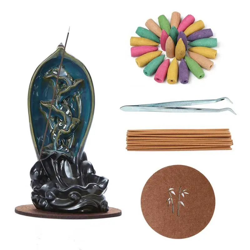 

Zen Backflow Incense Burner With 120 Pcs Cones Smoke Waterfall Incense Sticks Holder Mountain River Handicraft Incense Holder