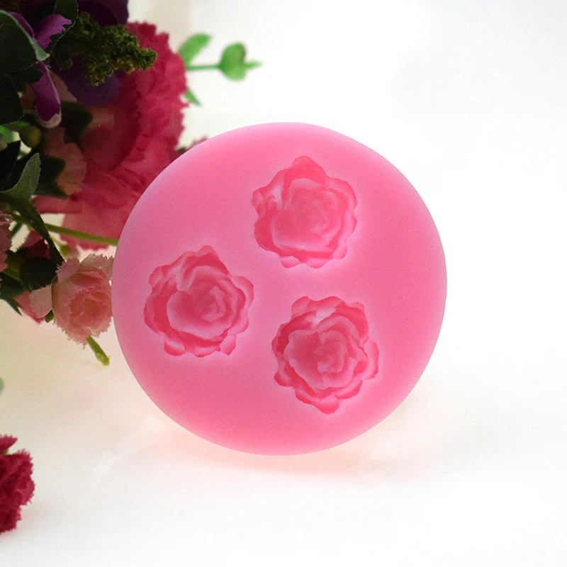 

3 hole Rose Flower Silicone Fondant Soap 3D Cake Mold Cupcake Jelly Candy Chocolate Decoration Baking Tool Moulds tools