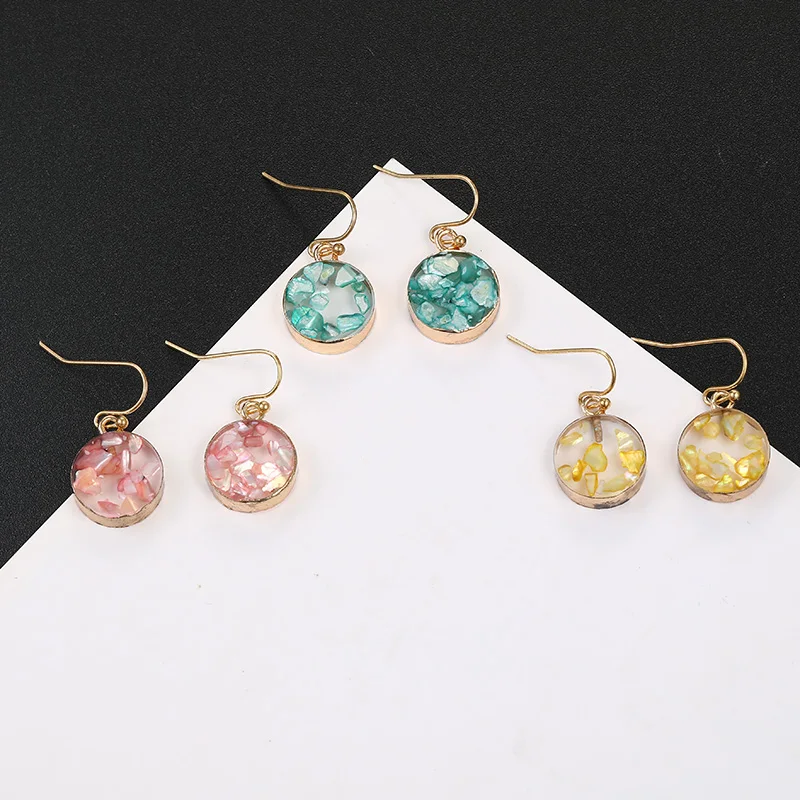 2020 Cute Pink Round Shell Earrings For Women Girls BOHO Golden Resin Drop Earring Brincos Korean Fashion Party Jewelry | Украшения и