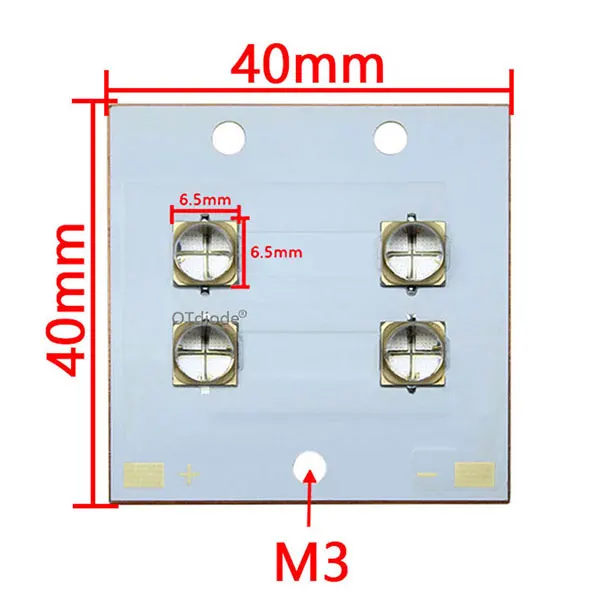 LG UV Purple LED Ultraviolet Bulbs Lamp Chips 40W80W 6565 365nm 395nm 405nm COB Module 40*40 Copper Board for 3D Printer DIY - Испускаемый цвет: 4 Leds 40W UV Module