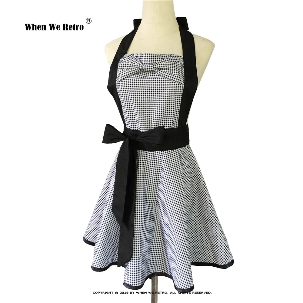 Plaid Retro Cotton Vintage Apron VD2517 Halter Bow Milk Tea Shop kitchen work Aprons for Women Waitress Clothing |