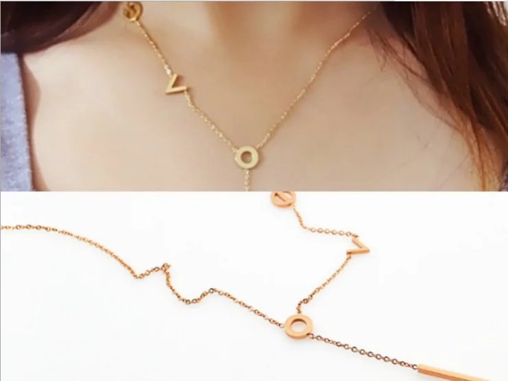 Любовь алфавитное ожерелье для женщин хит продаж титановая сталь розовое золото